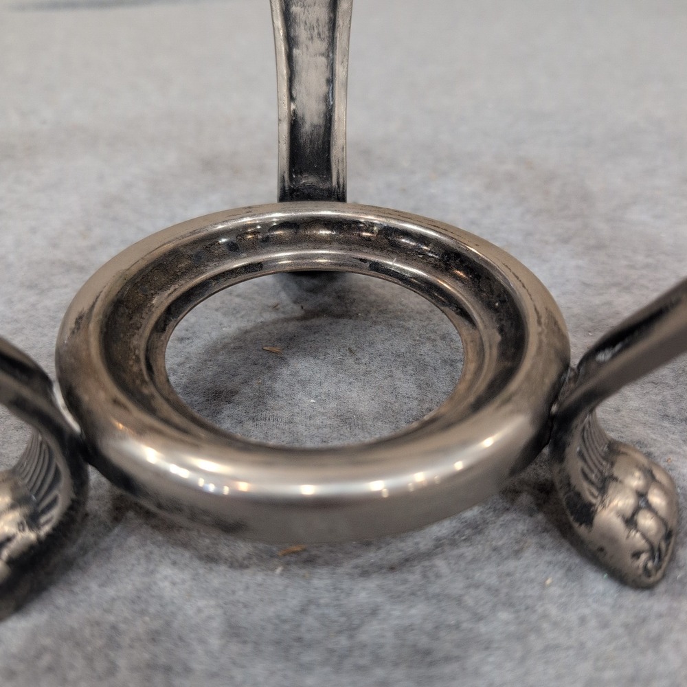 Ornate Silver Tone Lion Head Claw Foot Metal Bowl Stand Pedestal Base - Picture 8 of 8
